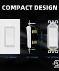 Matte White Single Pole Decorator Light Switch 15 Amp 120 To 277 Volt Easy Install Paddle Rocker Replacement With Self Grounding Residential Grade Wall Plate Included UL CUL 10 Pack, compact design, UL listed