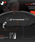 Front vented disc brake rotors and ceramic pads kit for Honda and Acura cars, showing a detailed ceramic pad design with muffler shim.