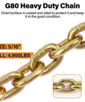 Two Pack G80 Trailer Safety Chain Set 5 Sixteenth Inch By 10 Foot With 5 Sixteenth Inch G80 Grab Hooks 4900 Lbs Working Load Limit