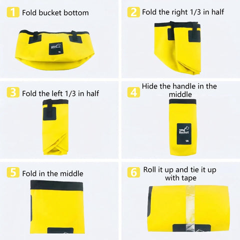 Step-by-step folding of Foldable 3.2 Gallon Water Bucket With Handle For Car Wash Camping Fishing And Beach Use Lightweight Durable