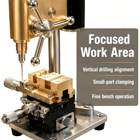 Mini Bench Drill Press Machine 9500Rpm High Precision Watchmaker Tool with brass components for small-part clamping and drilling.