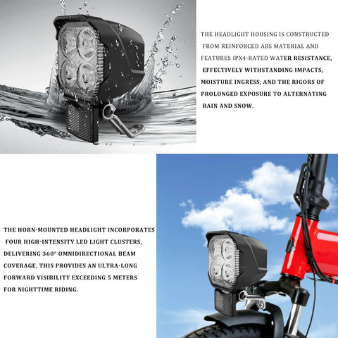 Front Light With All In One Horn For E Bikes And E Scooters Bright LED Headlight With 80dB To 100dB Horn And Waterproof 3 Pin Connector Perfect For Night Riding Works With 36V 48V 12V To 60V Electric Bikes