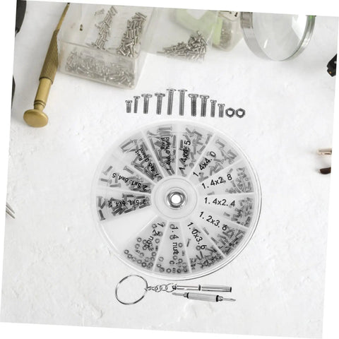 Eyeglass Repair Kit With Screws And Mini Screwdriver Components For Quick Fixes To Glasses Sunglasses And Watches Includes Convenient Round Storage Box And Travel Ready Assortment For Home Or On The Go.