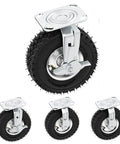 8-inch pneumatic caster wheels with mounting plate, rubber tires, locking brakes; set of four.