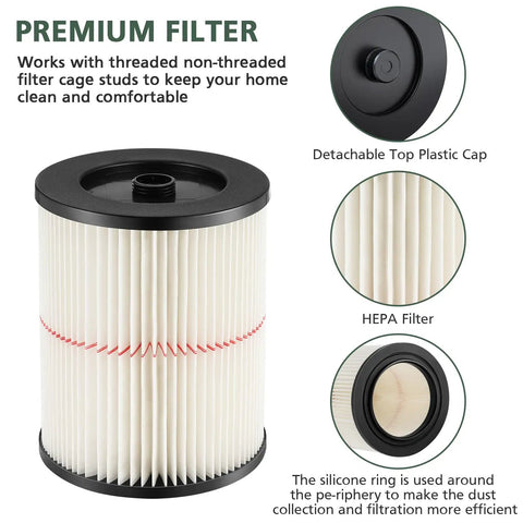 Red Stripe Vacuum Cartridge Filter Replacement For Wet Dry Vacuums 5 To 32 Gallon And Larger 2 Pack Heavy Duty High Flow