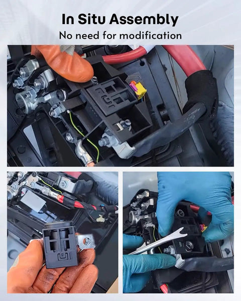 In situ assembly of Heavy Duty High Voltage Pyro Fuse Actuator Straight Drop In Hybrid Electric Battery Safety Cutoff Switch.