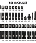 3/8 Inch Drive Deep Impact Socket Set 6-Point 49 Piece SAE And Metric Sizes 5/16 To 3/4 Inch And 8-22 Millimeters displayed