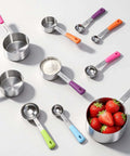 Stainless Steel Measuring Cups And Spoons Set 10 Piece For Cooking And Baking Includes 5 Cups And 5 Spoons With Colorful Handles