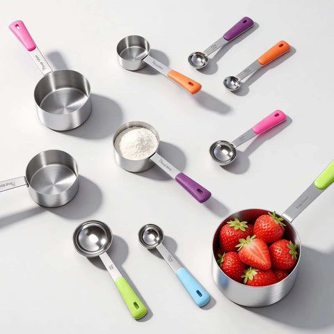 Stainless Steel Measuring Cups And Spoons Set 10 Piece For Cooking And Baking Includes 5 Cups And 5 Spoons With Colorful Handles