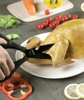 All-Purpose Kitchen Scissors With Extra Sharp Blades, Built-In Knife Sharpener And Sheath, Stainless Steel Anti-Rust Black Titanium Plated, Dishwasher Safe, Heavy Duty Shears For Poultry Meats And Everyday Cutting, Green; cutting roasted chicken
