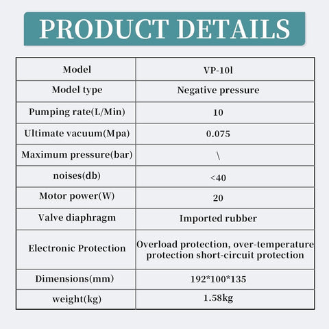 Compact Lil Portable Diaphragm Vacuum Pump 10L Min Oil Free For Lab Filtration Oilless Mini Pump technical specifications