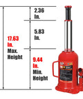 Bottle jack, 20-ton hydraulic, red, Big Red with handle, front view