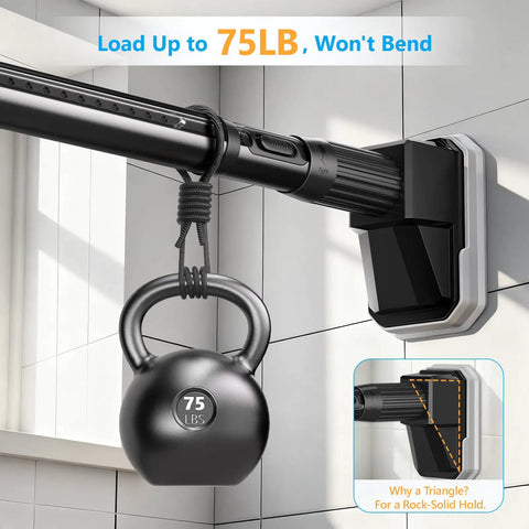 Adjustable Tension Curtain Rod No Drilling Extra Long 41 To 139 Inch Heavy Duty Black Anti Slip No Rust supporting 75 lb weight