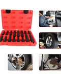 Heavy Duty Locking Lug Nut Master Set And Wheel Lock Key Extraction Tool Kit For Daily Drivers with 16 steel socket keys in red case.