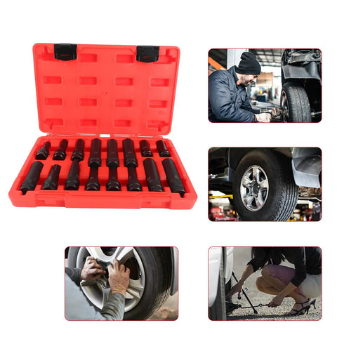 Heavy Duty Locking Lug Nut Master Set And Wheel Lock Key Extraction Tool Kit For Daily Drivers with 16 steel socket keys in red case.