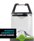 Rechargeable Lantern 314 Lumens With Fast USB Charge In 3 Hours, featuring integrated carabiner clip for hanging.