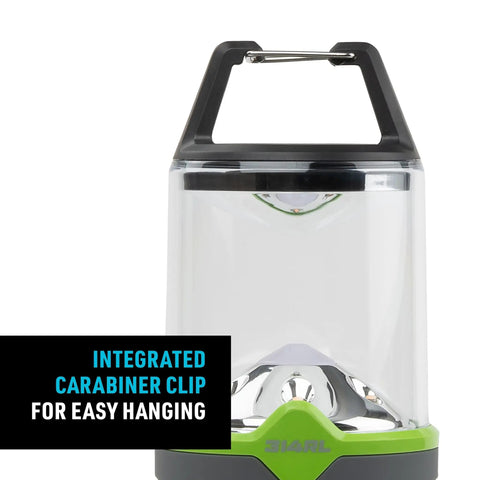 Rechargeable Lantern 314 Lumens With Fast USB Charge In 3 Hours, featuring integrated carabiner clip for hanging.