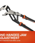 10 Inch Auto Bite Lever Pliers With One Hand Jaw Adjustment Cushioned Grip showcasing side angle view