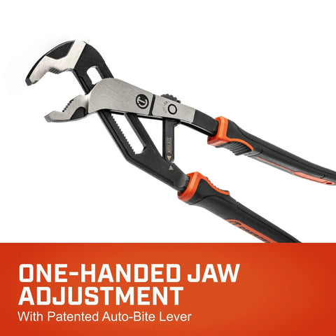 10 Inch Auto Bite Lever Pliers With One Hand Jaw Adjustment Cushioned Grip showcasing side angle view