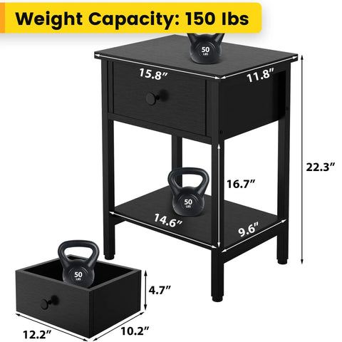 Totally Legit Nightstands Set of 2 with Deep Drawers, dimensions 11.8x15.8x22.3 inches, heavy duty wood, glossy black.
