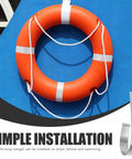 Sturdy Iron Sea Life Buoy Ring Hanger Rack With Hook For Pool Safety Gear Outdoor Use Heavy Duty Metal Bracket mounted with an orange lifebuoy.