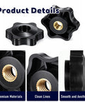 Top Shelf Set 20 Piece Slick Star Knob T Track Bolts With Quarter Inch Female Thread Hexagon Head for Woodworking showing matte black star knobs.
