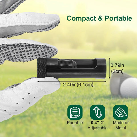 Golfer holding Adjustable Aluminum Golf Tee Height Tool With Precise Scale In Half Centimeter Increments for easy stance tweaks