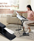 Woman using digital piano with Universal Sustain Pedal For Digital Piano And Keyboard, Chrome Plated Metal Foot Damper, in living room