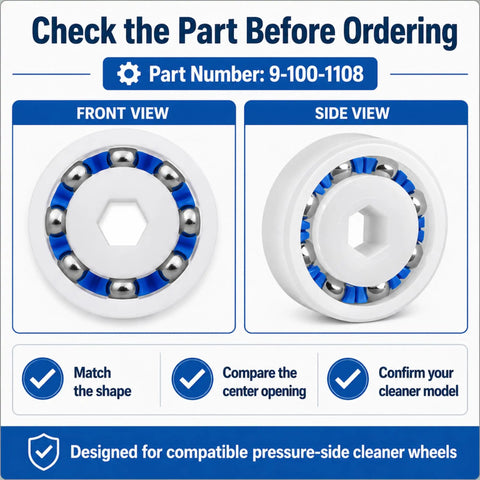 Front and side view of 8-Pack Wheel Ball Bearings Replacement for 9-100-1108 Pool Cleaner Wheel Assemblies
