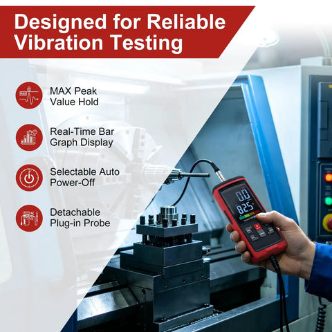 3 In 1 Digital Vibe Meter With Magnetic And Long Probes For ISO 10816 Analysis Tracks Acceleration Up To 199.9 Meters Per Second Squared Velocity Up To 199.9 Millimeters Per Second Displacement Up To 1.999 Millimeters Temperature 0 To 40 C in use on machine