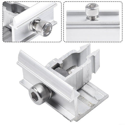 Slick Stainless Steel Solar Panel End Clamp for 30 to 50mm Frame with Quick Click Mounting Clip, close-up view showing the secure fastening feature.