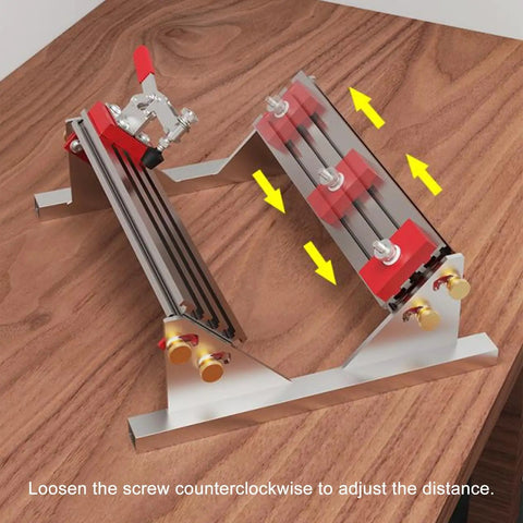 Heavy Duty Aluminum Table Saw Spline Clamp Jig With Four Flip Limiters And Uhmw Gliding Tracks For Dead Nuts Woodworking Joint Alignment on a wood surface.