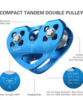 Beefy Built Tough Zip Line Pulley Tandem Speed Double Pulley 30KN 6700LBS Breaking Strength For 1/4 5/16 3/8 1/2 Inch Cable