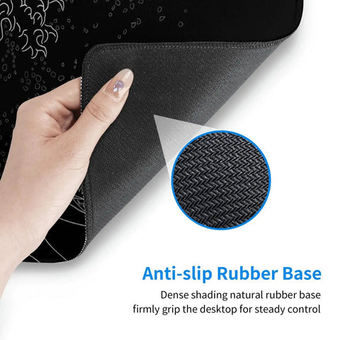 Close-up of Ultra Smooth Large Gaming Mouse Pad With No Slip Rubber Base Waterproof Edges And Stitched Finish showing anti-slip texture.