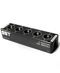 Air Manifold with 1/2 NPT inlet and 1/4 NPT outlet, multi-port distribution, five position, aluminum body for home garage setups.