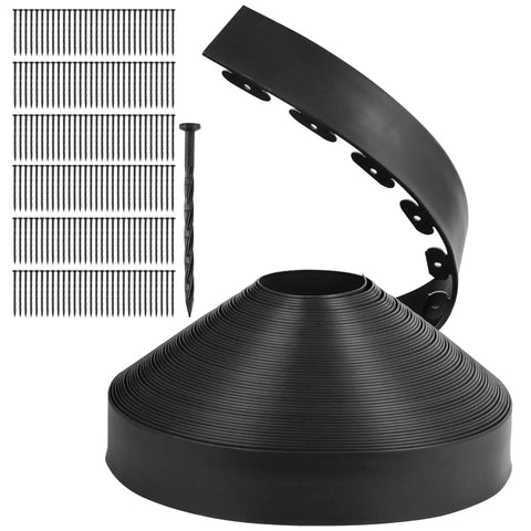 4 Inch UV-Resistant Landscape Edging Kit, 200 Ft Black Lawn Border Roll With 180 Spikes, Flexible PE Plastic Garden Edge for lawns.