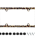Leopard Print License Plate Frame Stainless Steel Dope Car Holder With Screws For Men And Women Cheetah Pattern Auto Part Decor 4 Hole License Plate Mount