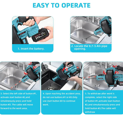 Superb Cordless Drain Auger And Tough Pipe Snake Bundled With A Fast 21V Lithium Battery And Charger operating instructions for kitchen use.