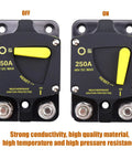 Heavy Duty 250 Amp DC Circuit Breaker For 12V To 48V Systems Waterproof Inline Holder With Manual Reset Switch Surface Mount
