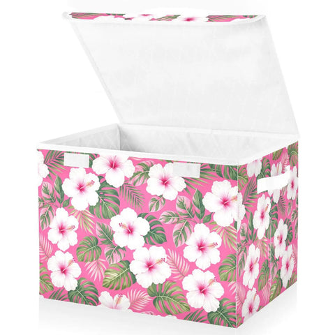 Super Slick Collapsible Storage Bin With Secure Velcro Lid And Tough As Nails Frame Handles For Hassle Free Bedroom Organization And Sweet Closet Solutions Smoothly Saves Space, floral design, 16.5 X 12.6 X 11.8 Inch, open lid