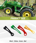 Side view of a John Deere tractor with HQPARRTS 8-pack hydraulic fitting coupler protective covers in black, yellow, green, and red.