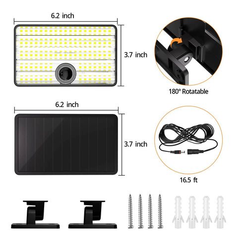 Solar Powered Outdoor Lights With 85 LED Beads, 4000 Lumens, Motion Sensor, Detachable 16.4 Ft Cable, IP65 Waterproof components