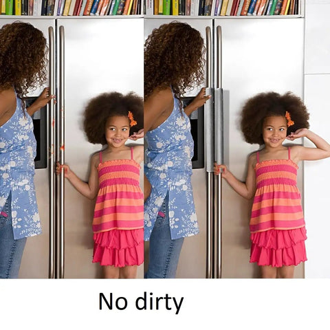 Mom and daughter with Plush Refrigerator Door Handle Covers 3 Piece Set Gray Soft Protectors For Fridge Microwave And Dishwasher.