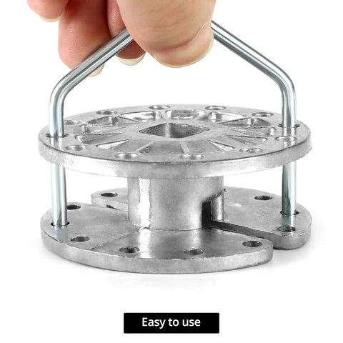 Hand holding aluminum tensioner from 20 Pack Aluminum Fence Tensioners Inline Quick Tension Strainers for Electric and Farm Fences Universal 5mm Wire Fit Rust Resistant Durable U Shaped Pin System Easy to Install and Long Lasting