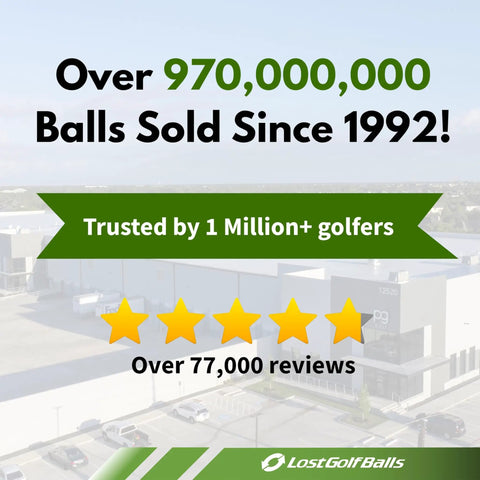 Image showing over 970 million golf balls sold since 1992, trusted by 1 million golfers with over 77,000 reviews.