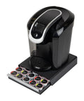 Pod Drawer Organizer For Single Serve Coffee Pods Holds 30 Pods In Five Fixed Rows With Two Inch Spacing Countertop Black 10.5 By 12.75 By 2.5 Inches Keeps Pods Neatly Organized For Quick Grab And Go Access under coffee maker