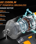 High Torque Cordless Impact Wrench 1500 Nm One Half Inch Drive With Two Four Amp Hour Batteries And Six Sockets 21V internal view