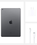 Top Shelf 10.2 Inch Retina Display Tablet Equipped With A12 Bionic Chip And Snappy Neural Engine For Flawless Streaming And Effortless Multitasking In Sleek Space Gray with charger and cable.