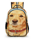 Bone Tag Golden Dog Printed Backpack For Unisex Large Capacity Durable Polyester Breathable Daypack with smooth zipper.