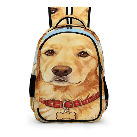 Bone Tag Golden Dog Printed Backpack For Unisex Large Capacity Durable Polyester Breathable Daypack with smooth zipper.